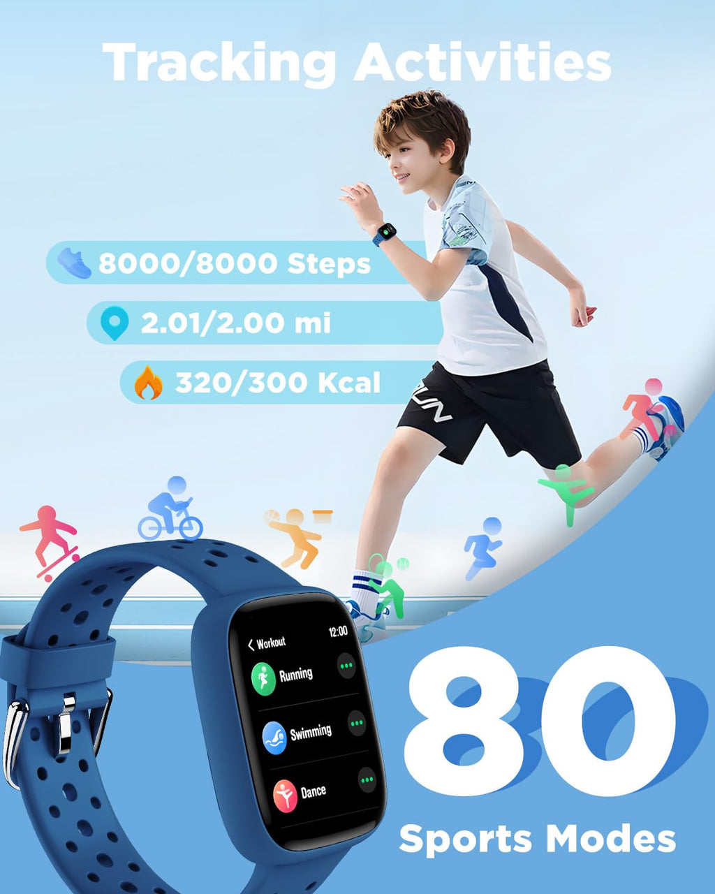 BIGGERFIVE Smart Watch for Kids, 1.8" Fitness Tracker Watch Pedometer, Heart Rate, Sleep Monitor, IP68 Waterproof, Calorie Step Counter, Puzzle Games with/Without APP for Girls Boys Teens 5-16, Blue 🍁 All In One Marketplace Canada