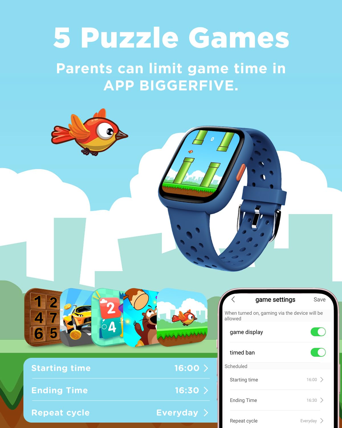 BIGGERFIVE Smart Watch for Kids, 1.8" Fitness Tracker Watch Pedometer, Heart Rate, Sleep Monitor, IP68 Waterproof, Calorie Step Counter, Puzzle Games with/Without APP for Girls Boys Teens 5-16, Blue 🍁 All In One Marketplace Canada