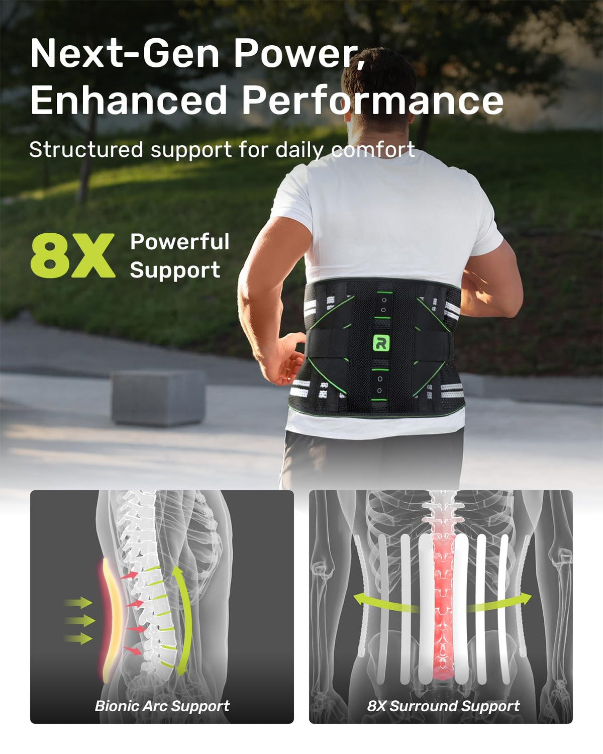 Rakiie Back Brace for Lower Back Pain Relief, 8X Powerful Lumbar Support with 3D Support Pad, Breathable Back Support Belt for Men Women, Green Size L 🍁 All In One Marketplace Canada