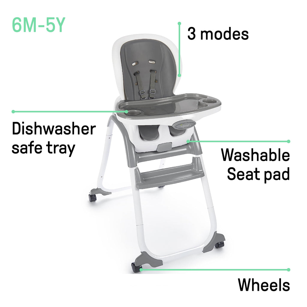 Ingenuity SmartClean Trio Elite 3-in-1 Convertible Baby High Chair, Toddler Chair, and Dining Booster Seat-Slate 🍁 All In One Marketplace Canada