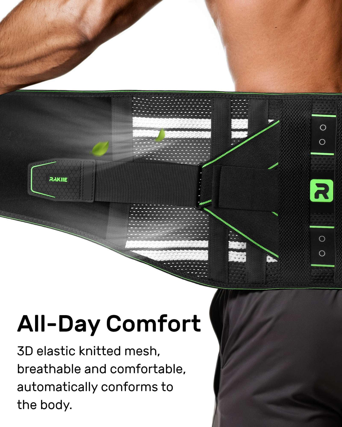 Rakiie Back Brace for Lower Back Pain Relief, 8X Powerful Lumbar Support with 3D Support Pad, Breathable Back Support Belt for Men Women, Green Size L 🍁 All In One Marketplace Canada