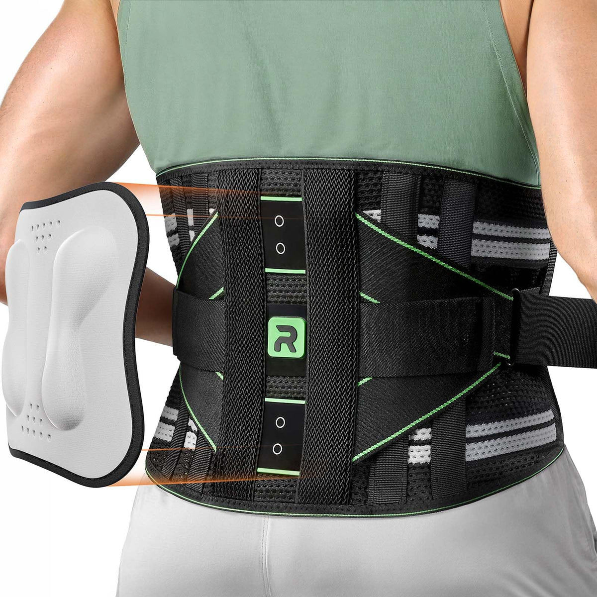 Rakiie Back Brace for Lower Back Pain Relief, 8X Powerful Lumbar Support with 3D Support Pad, Breathable Back Support Belt for Men Women, Green Size L 🍁 All In One Marketplace Canada