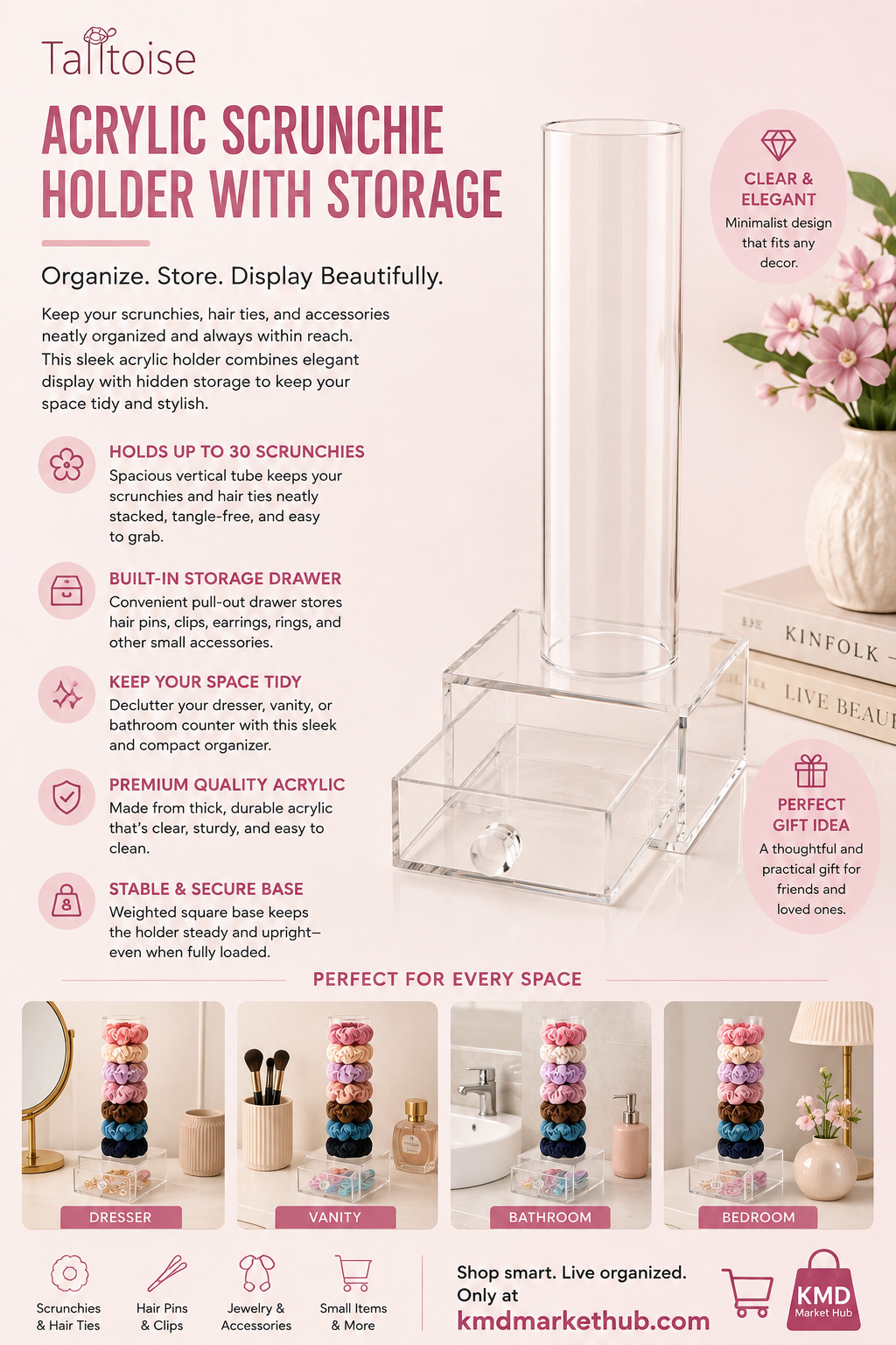 Acrylic Scrunchie Holder with Storage