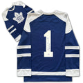 Johnny Bower Signed Toronto Hockey Fan Jersey - Blue, Large