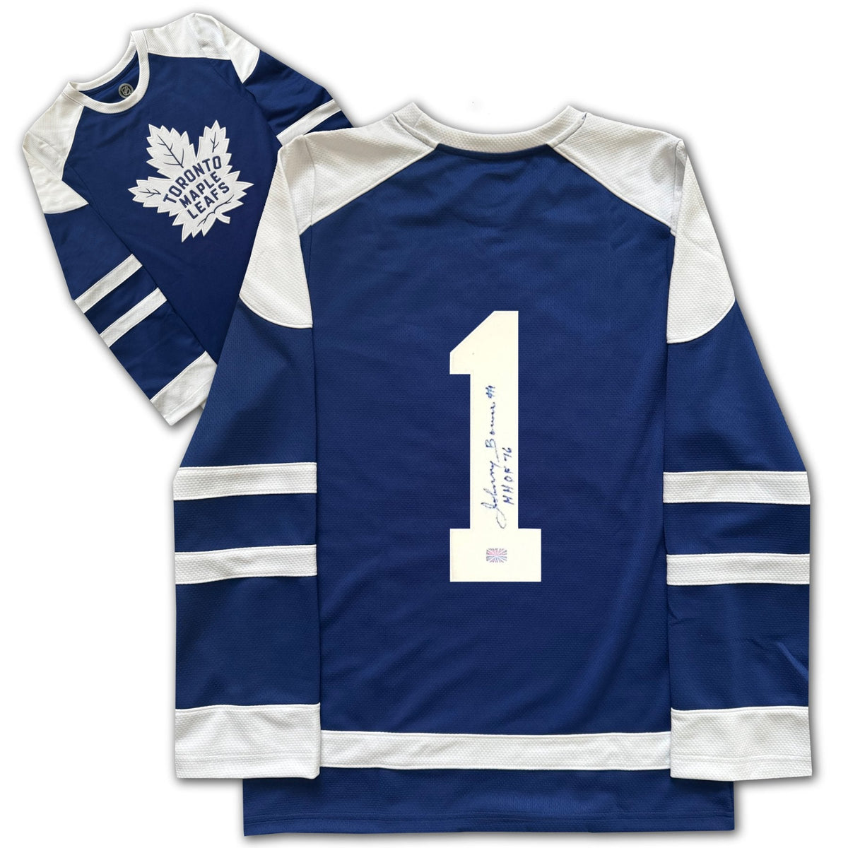 Johnny Bower Signed Toronto Hockey Fan Jersey - Blue, Large