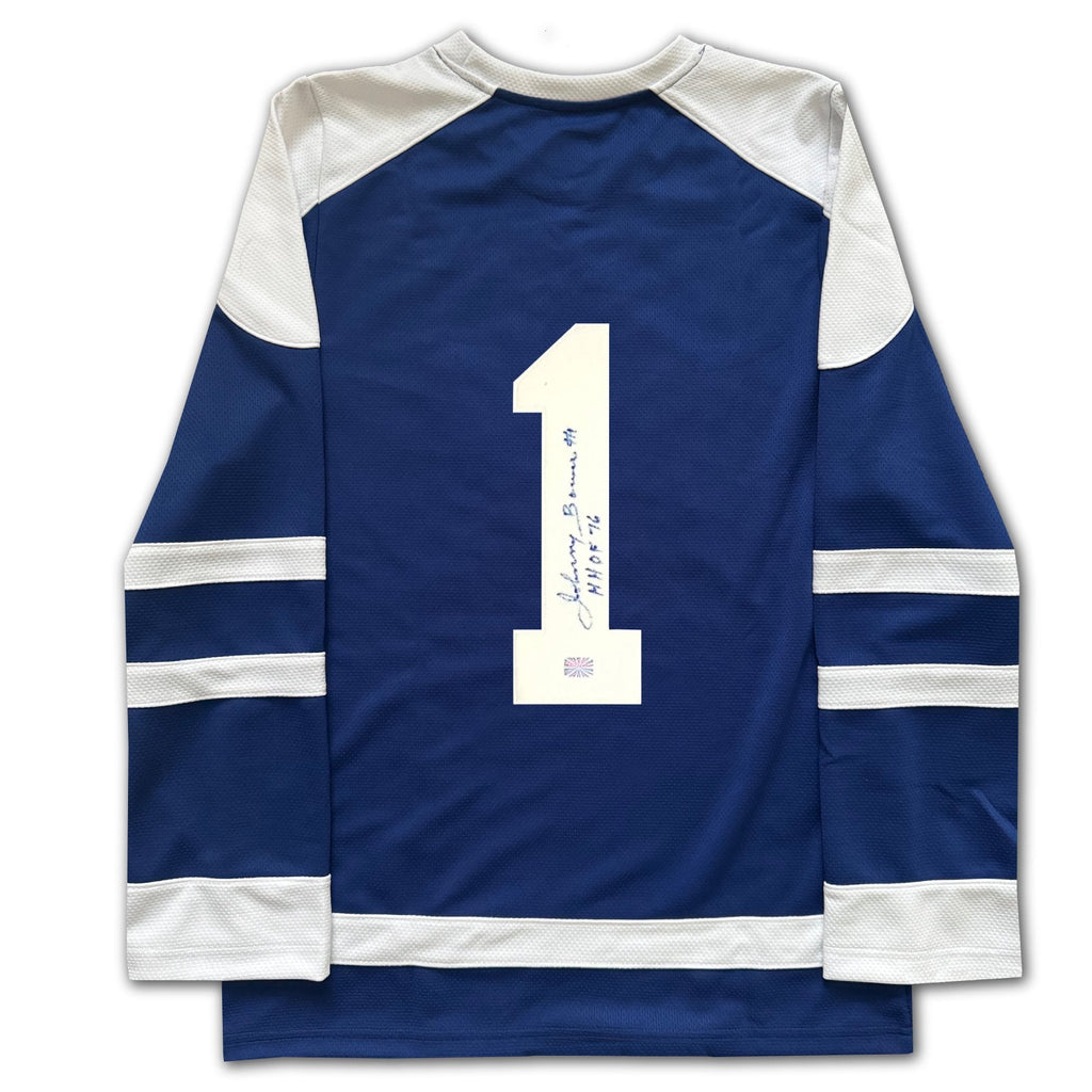 Johnny Bower Signed Toronto Hockey Fan Jersey - Blue, Large