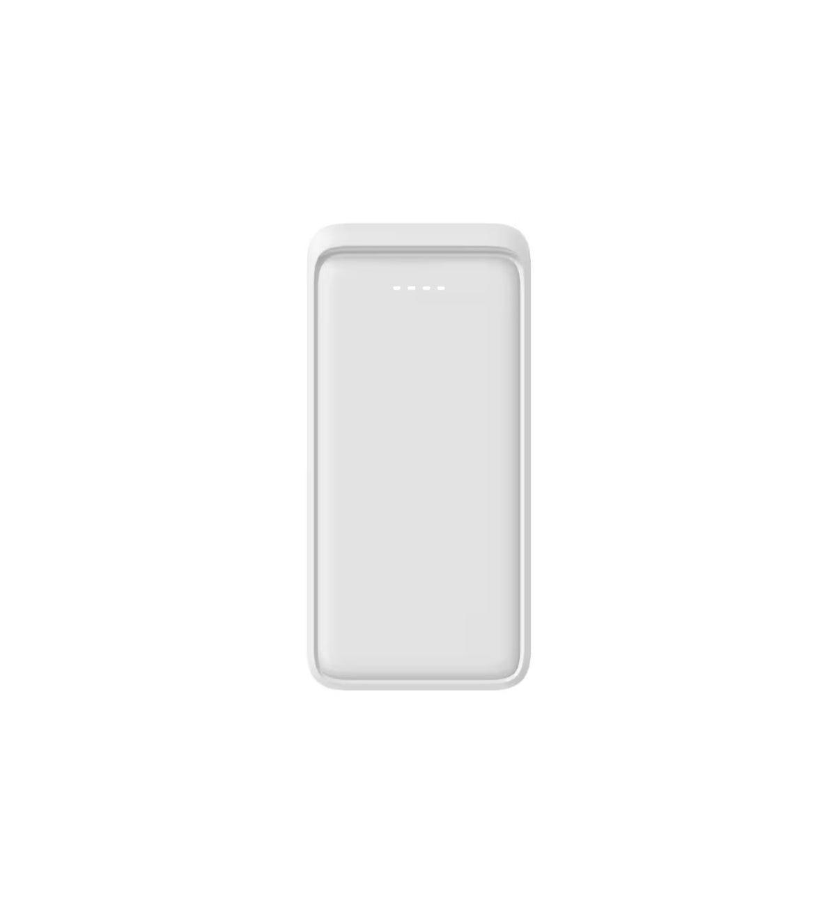 KMD MarketHub Blue Hive 20,000 mAh portable power bank in a sleek white minimalist design with LED indicator lights.
