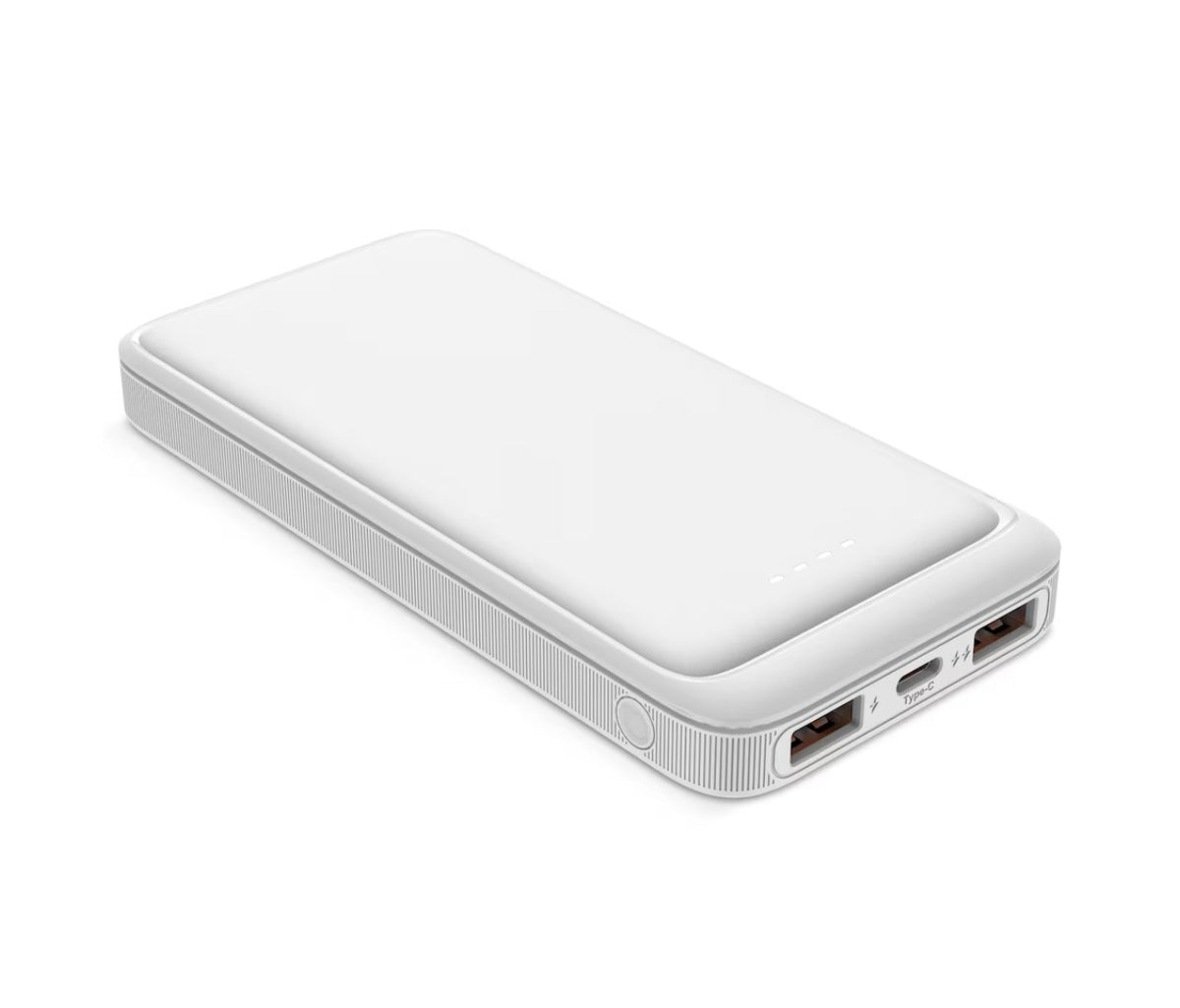 KMD MarketHub Blue Hive 20,000 mAh portable power bank in white with USB-C and LED battery indicator lights