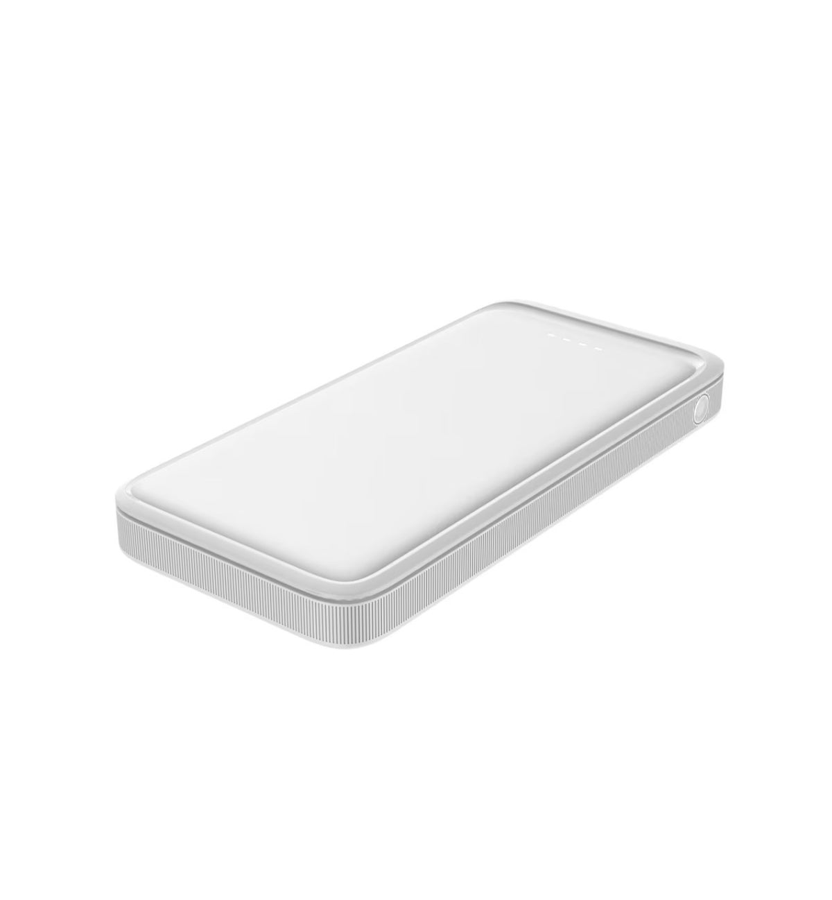 KMD MarketHub Blue Hive 20,000 mAh portable power bank in sleek white with LED indicator lights