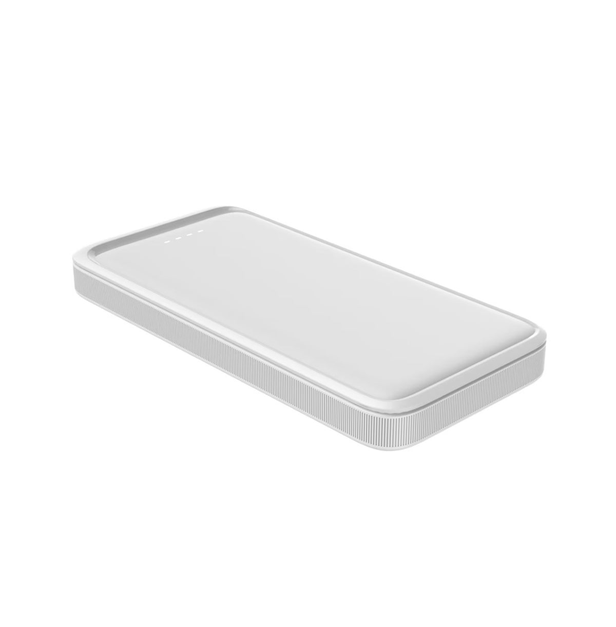 KMD MarketHub Blue Hive 20,000 mAh portable power bank in white with a sleek minimalist design and LED indicators.
